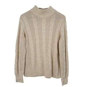 Banana Republic Cable Knit‎ Mock Neck Sweater Pullover Warm Beige M Fisherman